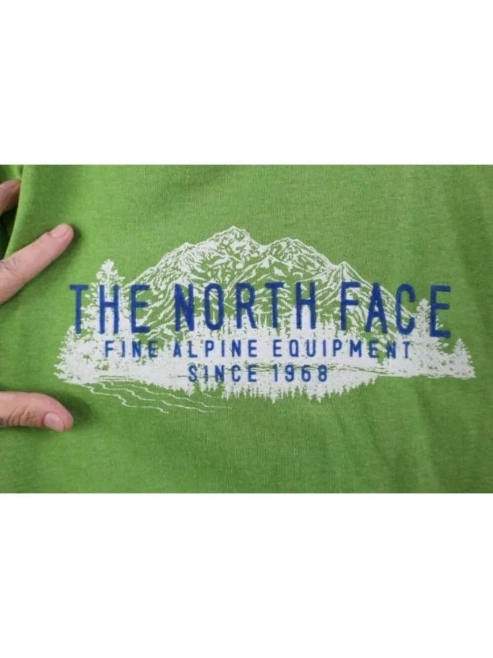 Vintage Y2K The North Face Mens Medium Spell Out Mountains T-Shirt Lime Green
